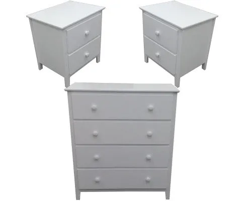 Wisteria Bedside Tallboy 3pc Bedroom Set Drawers Nightstand Storage Cabinet -WHT