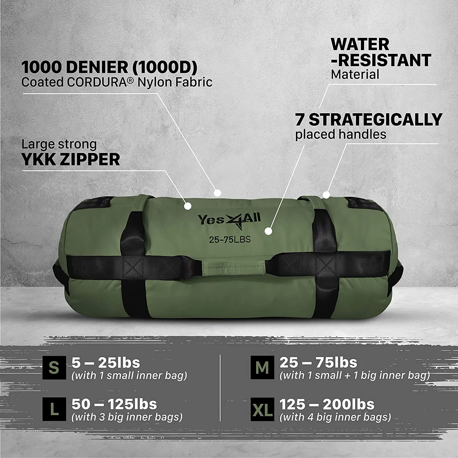 Yes4All Sandbags - Heavy Duty Sandbags for Fitness, Conditioning, Crossfit - Multiple Colors & Sizes